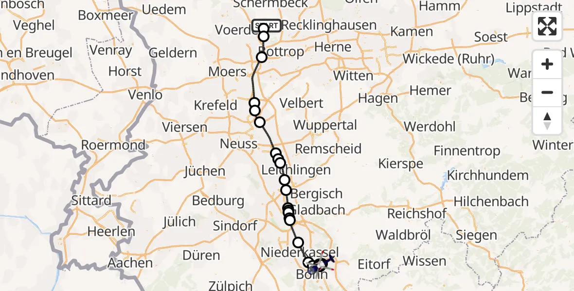Flugroute Polizeihubschrauber Hünxe - Sankt Augustin, 03 Juni 2026, 13:03