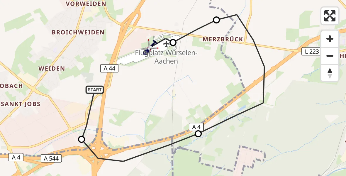 Flugroute Polizeihubschrauber Würselen - Aachen-Merzbrück Flughafen, 03 Juni 2026, 13:03