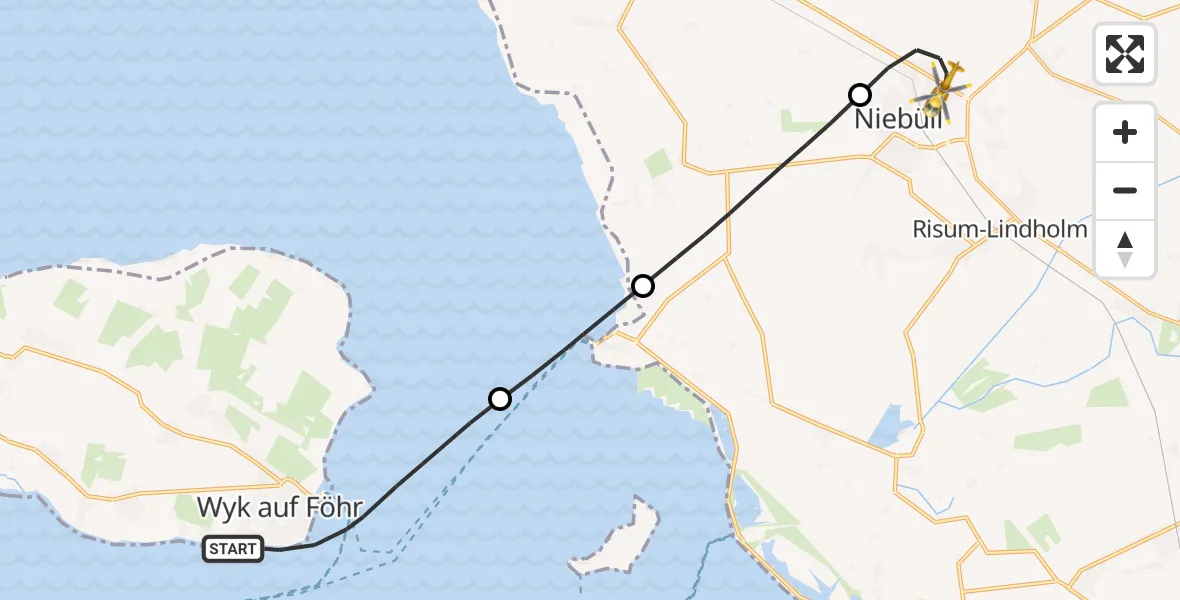 Flugroute Ambulanzhubschrauber Wyk auf Föhr - Niebüll, 03 Juni 2026, 13:06