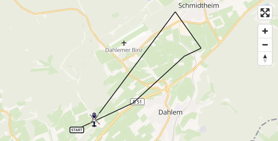 Flugroute Polizeihubschrauber Dahlem - Dahlem, 03 Juni 2026, 13:18