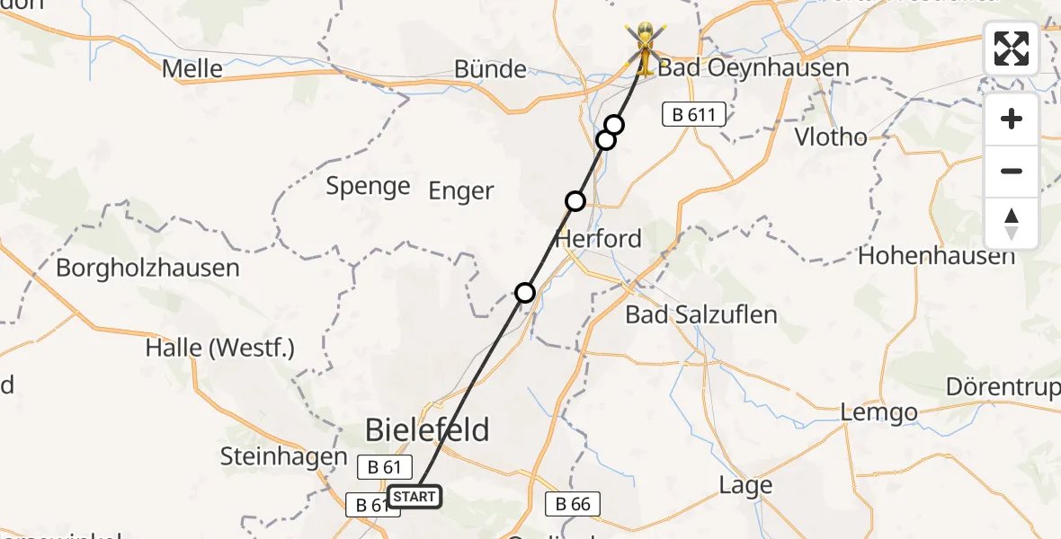 Flugroute Rettungshubschrauber Bielefeld - Löhne, 03 Juni 2026, 13:19