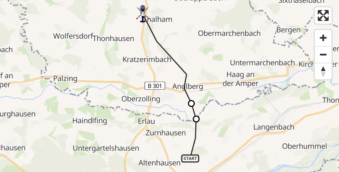 Flugroute Polizeihubschrauber Marzling - Attenkirchen, 03 Juni 2026, 13:22