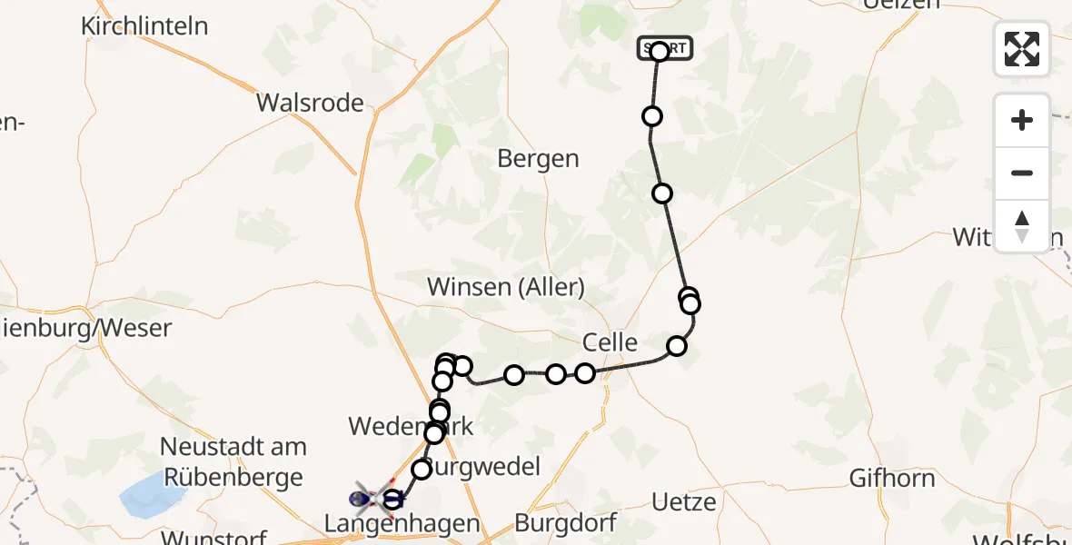 Flugroute Polizeihubschrauber Militärflugplatz Faßberg - Flughafen Hannover, 03 Juni 2026, 13:28