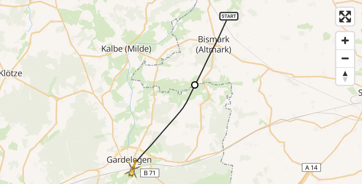 Flugroute Rettungshubschrauber Bismark (Altmark) - Gardelegen, 03 Juni 2026, 13:32