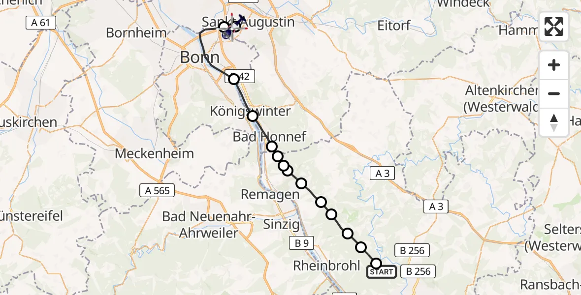 Flugroute Polizeihubschrauber Neuwied - Bonn-Hangelar Flugplatz, 03 Juni 2026, 13:37