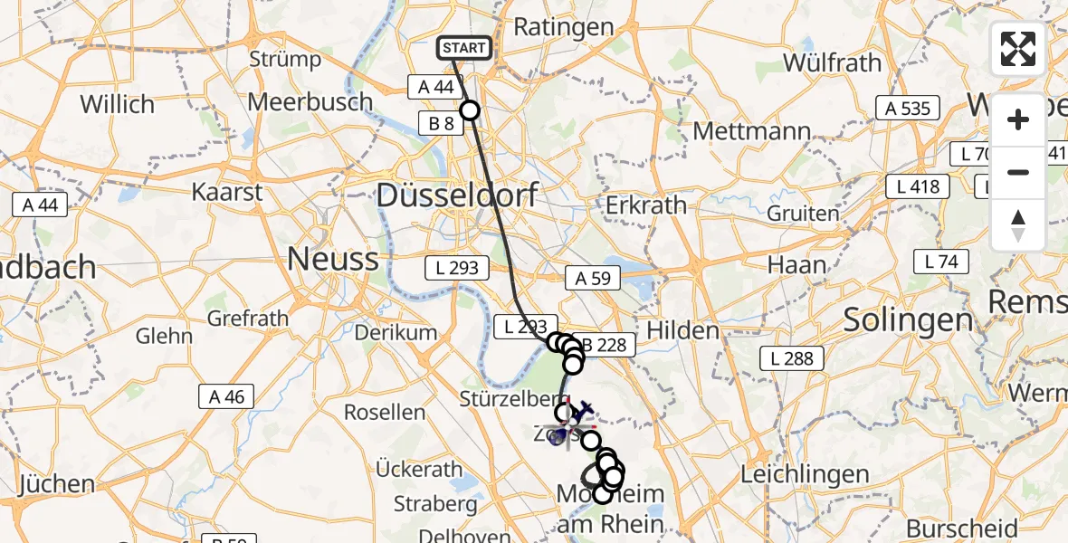 Flugroute Polizeihubschrauber Düsseldorf Flughafen - Dormagen, 03 Juni 2026, 13:39