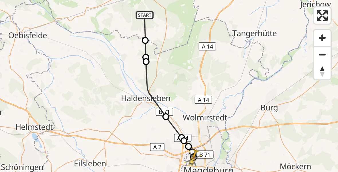 Flugroute Rettungshubschrauber Gardelegen - Magdeburg Hospital, 03 Juni 2026, 13:40