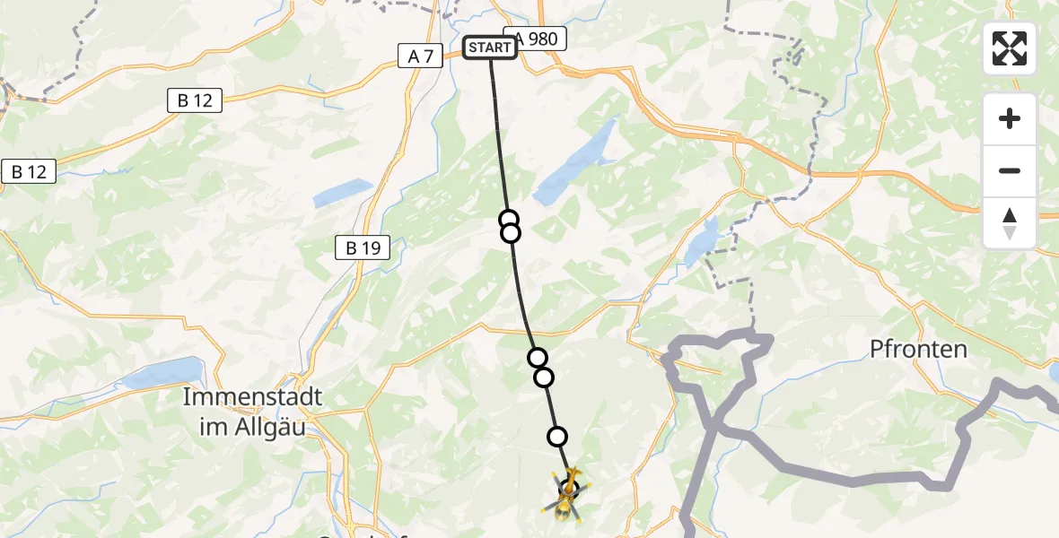 Flugroute Rettungshubschrauber Sulzberg - Bad Hindelang, 03 Juni 2026, 13:45