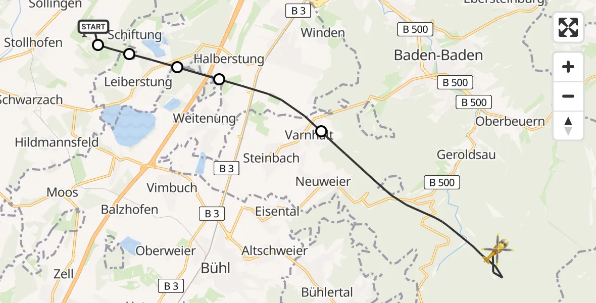 Flugroute Ambulanzhubschrauber Karlsruhe Baden-Baden Flughafen - Baden-Baden, 03 Juni 2026, 14:00