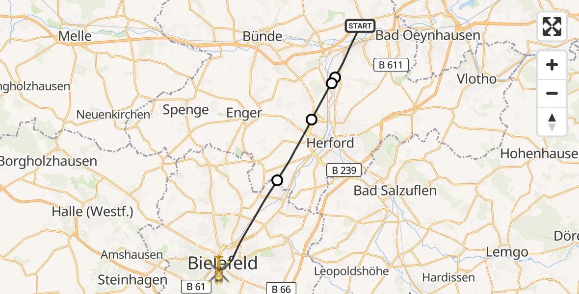 Flugroute Rettungshubschrauber Löhne - Bielefeld, 03 Juni 2026, 14:07