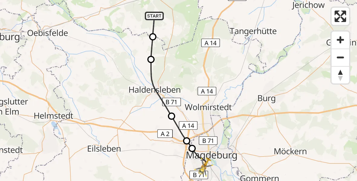Flugroute Rettungshubschrauber Gardelegen - Magdeburg, 03 Juni 2026, 14:10