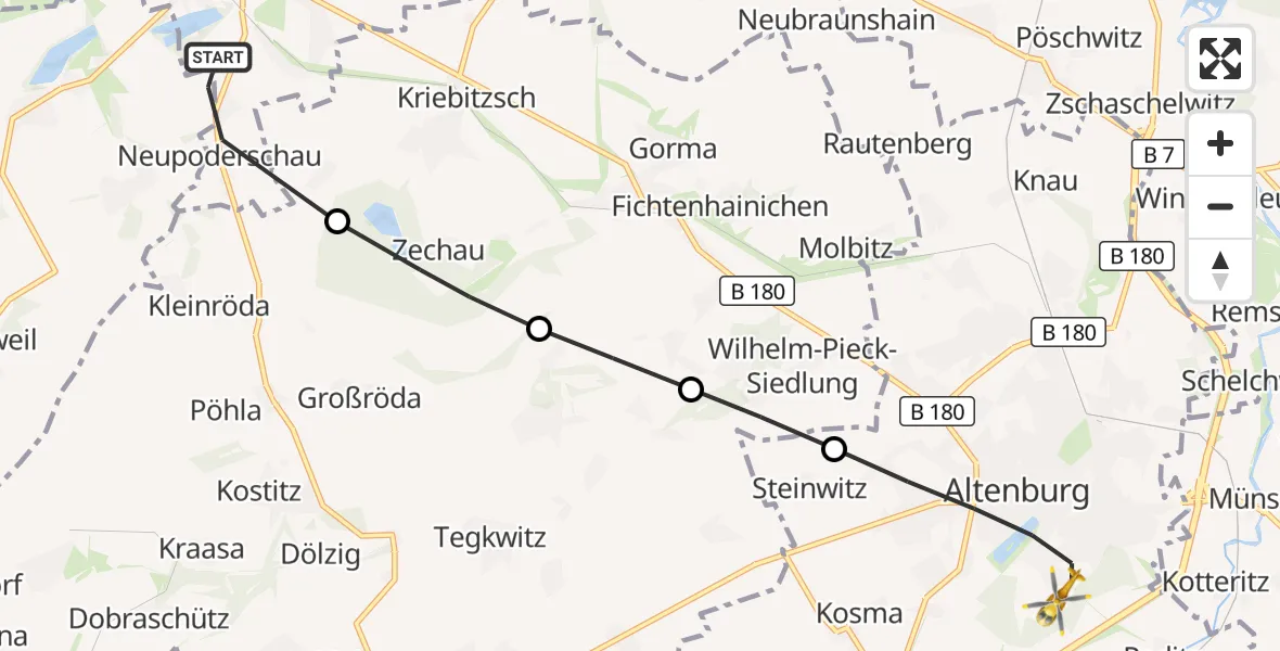 Flugroute Rettungshubschrauber Meuselwitz - Altenburg, 03 Juni 2026, 14:18