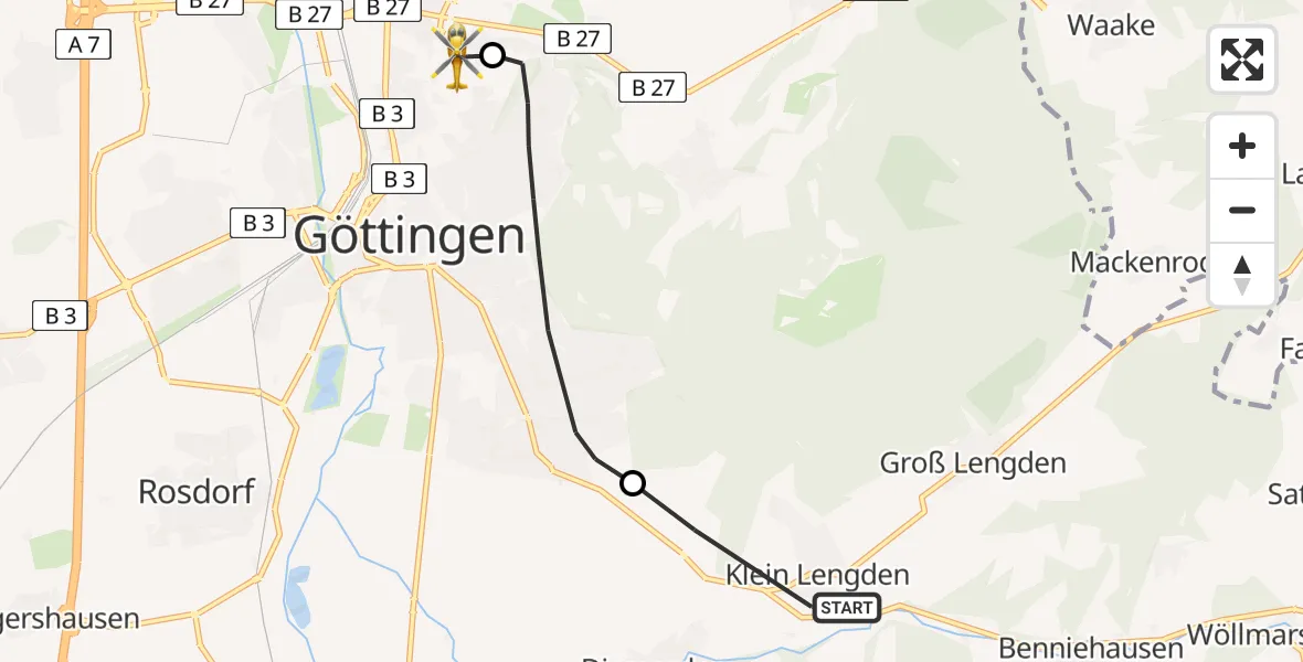 Flugroute Rettungshubschrauber Gleichen - Göttingen University Clinic Hubschrauberlandeplatz, 03 Juni 2026, 14:18