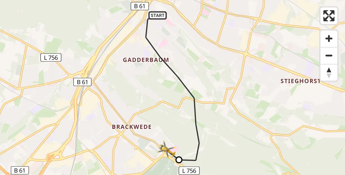 Flugroute Rettungshubschrauber Bielefeld - Luftrettungszentrum Bielefeld, 03 Juni 2026, 14:49