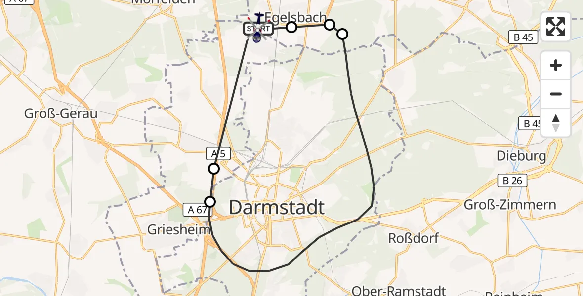 Flugroute Polizeihubschrauber Flughafen Frankfurt-Egelsbach - Flughafen Frankfurt-Egelsbach, 03 Juni 2026, 15:01