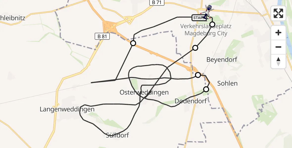 Flugroute Polizeihubschrauber Magdeburg - Magdeburg City Flugplatz, 03 Juni 2026, 15:02