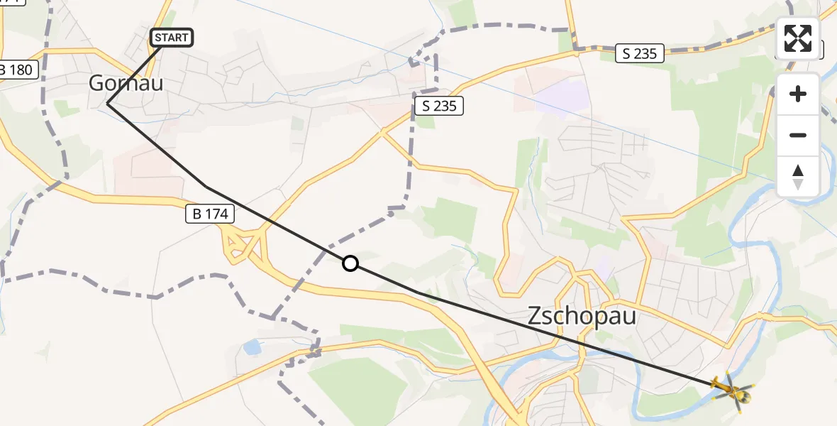Flugroute Rettungshubschrauber Gornau/Erzgeb. - Zschopau, 03 Juni 2026, 15:02