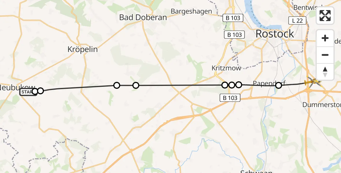 Flugroute Ambulanzhubschrauber Neubukow - Dummerstorf, 03 Juni 2026, 15:02