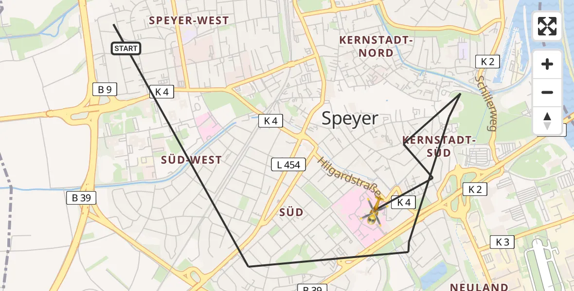 Flugroute Rettungshubschrauber Speyer - Speyer, 03 Juni 2026, 15:12