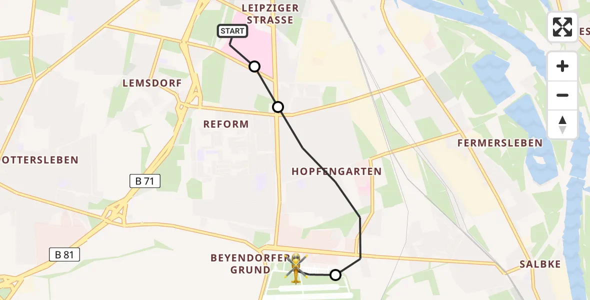Flugroute Rettungshubschrauber Magdeburg - Magdeburg City Flugplatz, 03 Juni 2026, 15:14
