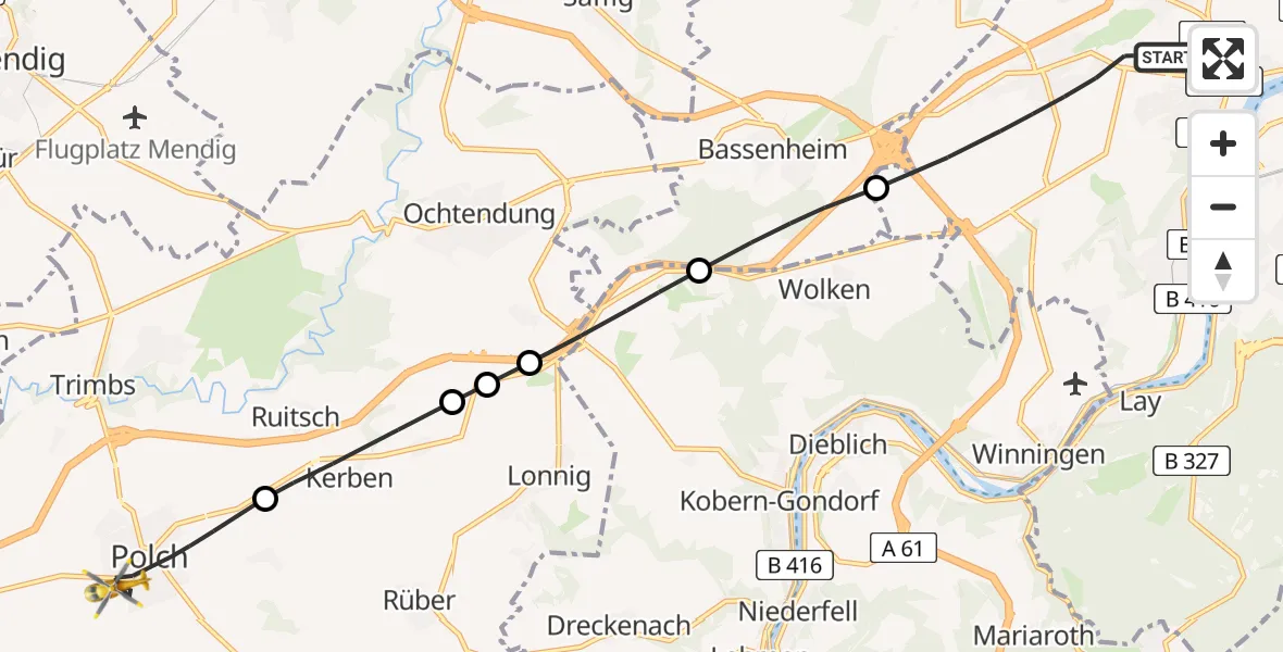 Flugroute Rettungshubschrauber Koblenz - Polch, 03 Juni 2026, 15:16