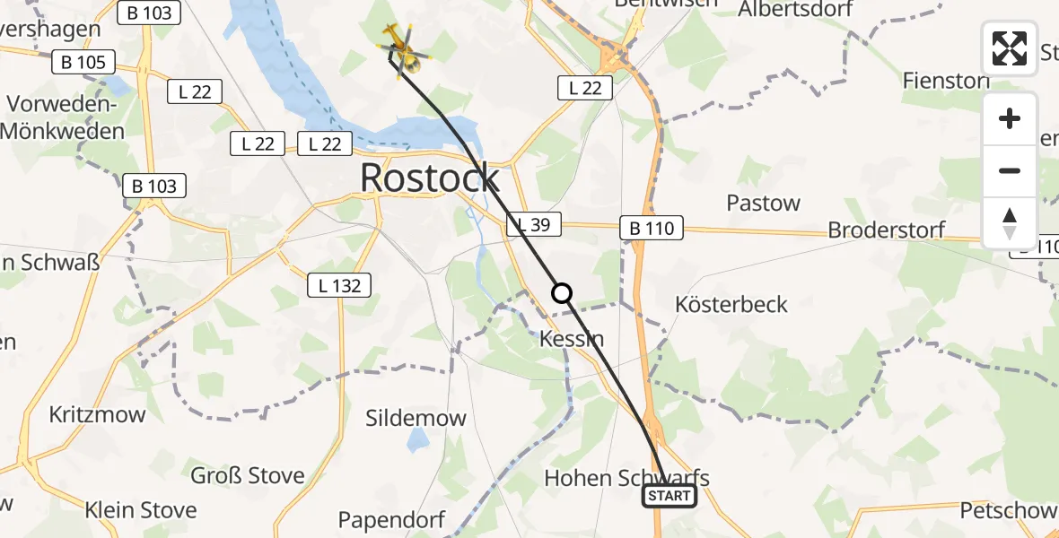 Flugroute Ambulanzhubschrauber Dummerstorf - Rostock, 03 Juni 2026, 15:43