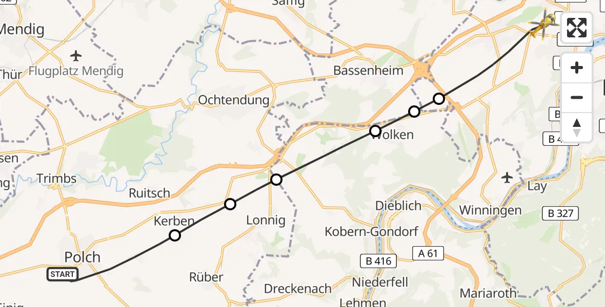 Flugroute Rettungshubschrauber Polch - Koblenz, 03 Juni 2026, 15:44