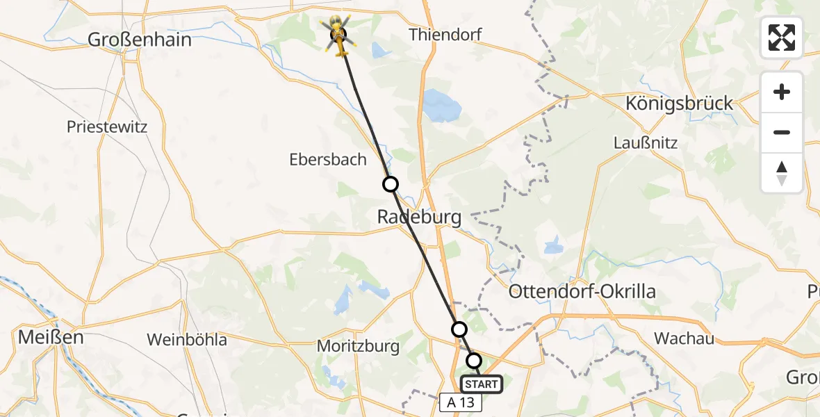 Flugroute Rettungshubschrauber Dresden Flughafen - Lampertswalde, 03 Juni 2026, 15:56