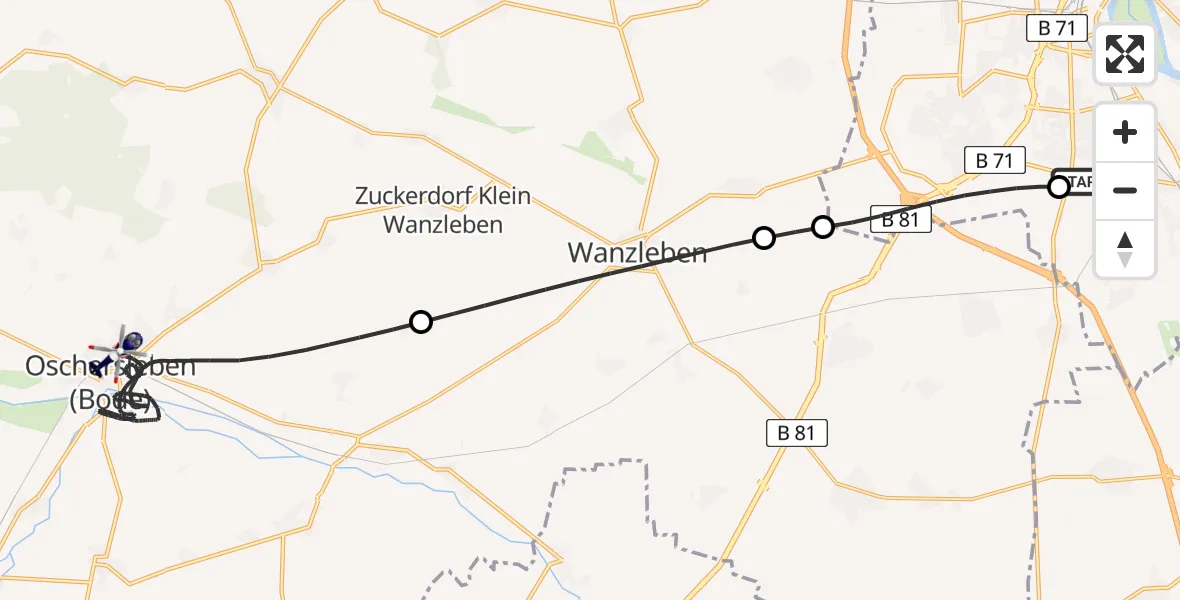 Flugroute Polizeihubschrauber Magdeburg City Flugplatz - Oschersleben (Bode), 03 Juni 2026, 16:00