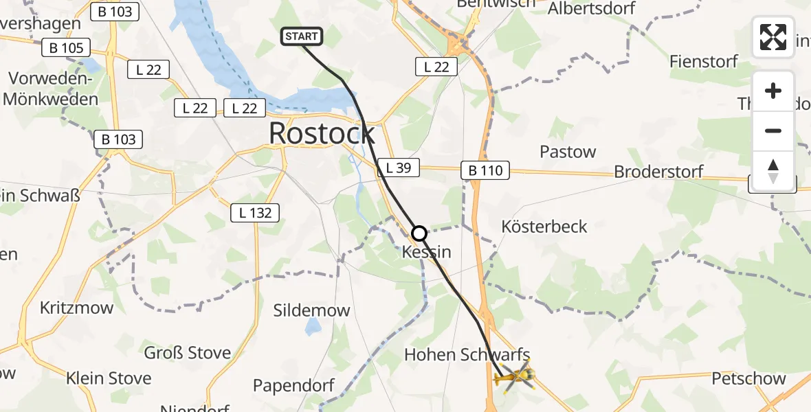 Flugroute Ambulanzhubschrauber Rostock - Dummerstorf, 03 Juni 2026, 16:00