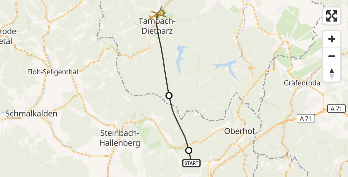 Flugroute Rettungshubschrauber Zella-Mehlis - Tambach-Dietharz/Thür.Wald, 03 Juni 2026, 16:05
