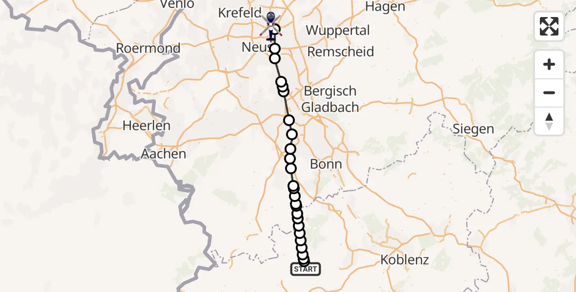 Flugroute Polizeihubschrauber Welcherath - Düsseldorf Flughafen, 03 Juni 2026, 16:10