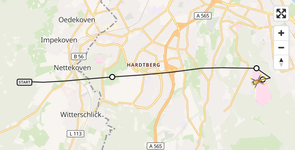 Flugroute Rettungshubschrauber Alfter - Bonn University Hospital, 03 Juni 2026, 16:18