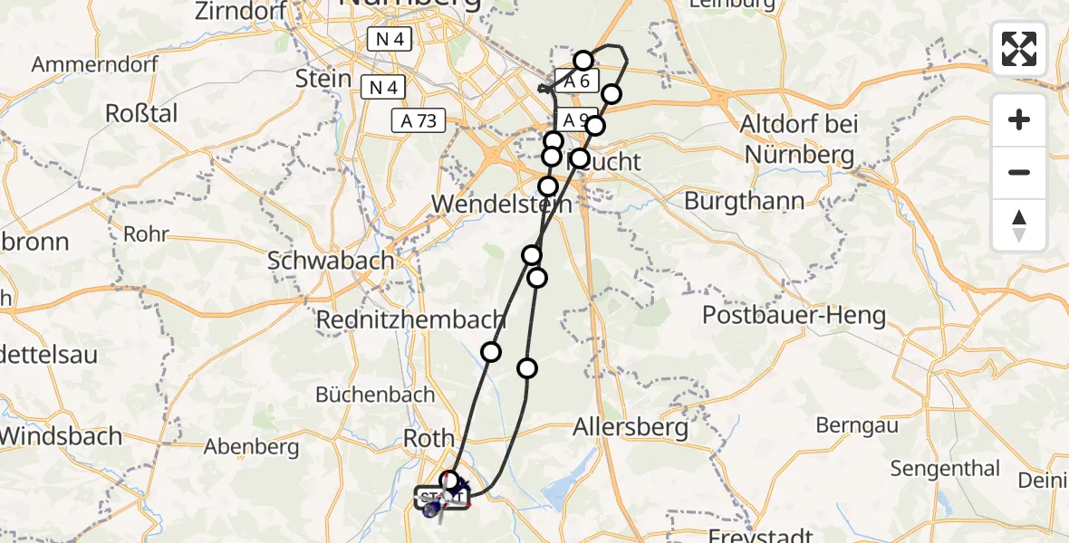 Flugroute Polizeihubschrauber Flugplatz Roth - Flugplatz Roth, 03 Juni 2026, 16:21