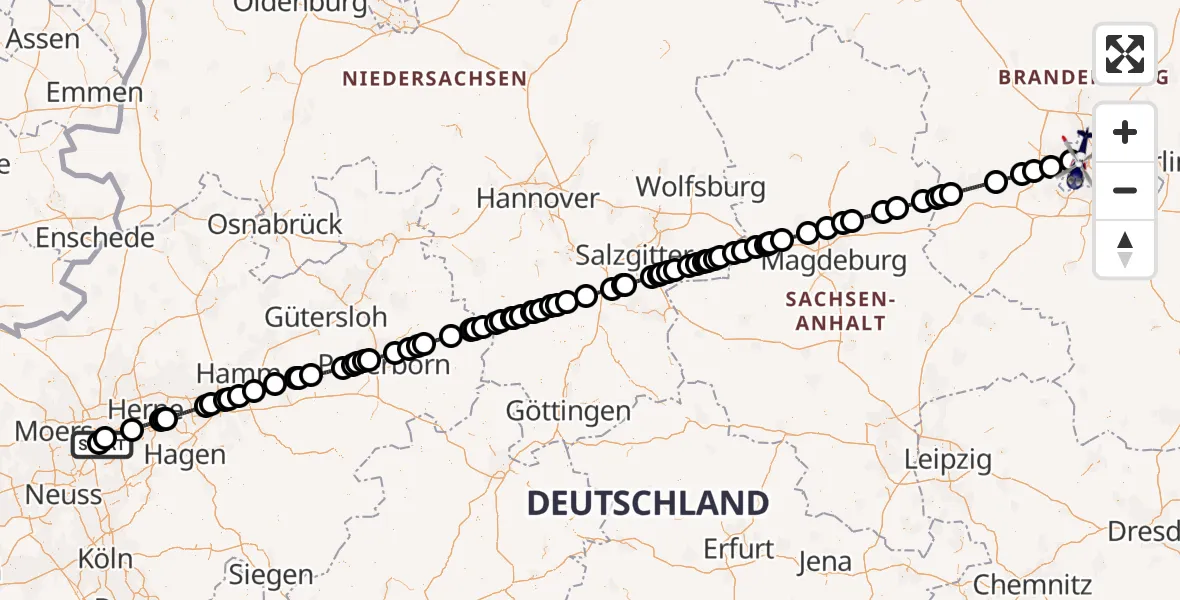 Flugroute Polizeihubschrauber Essen-Mülheim Flughafen - Berlin, 03 Juni 2026, 16:28