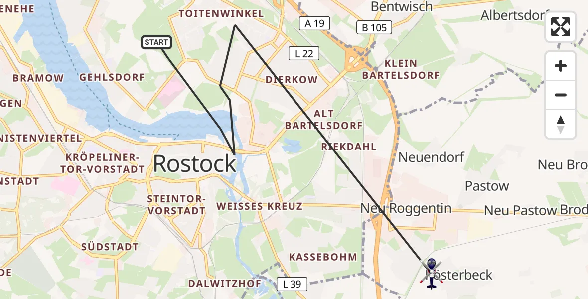 Flugroute Polizeihubschrauber Rostock - Roggentin, 03 Juni 2026, 16:31
