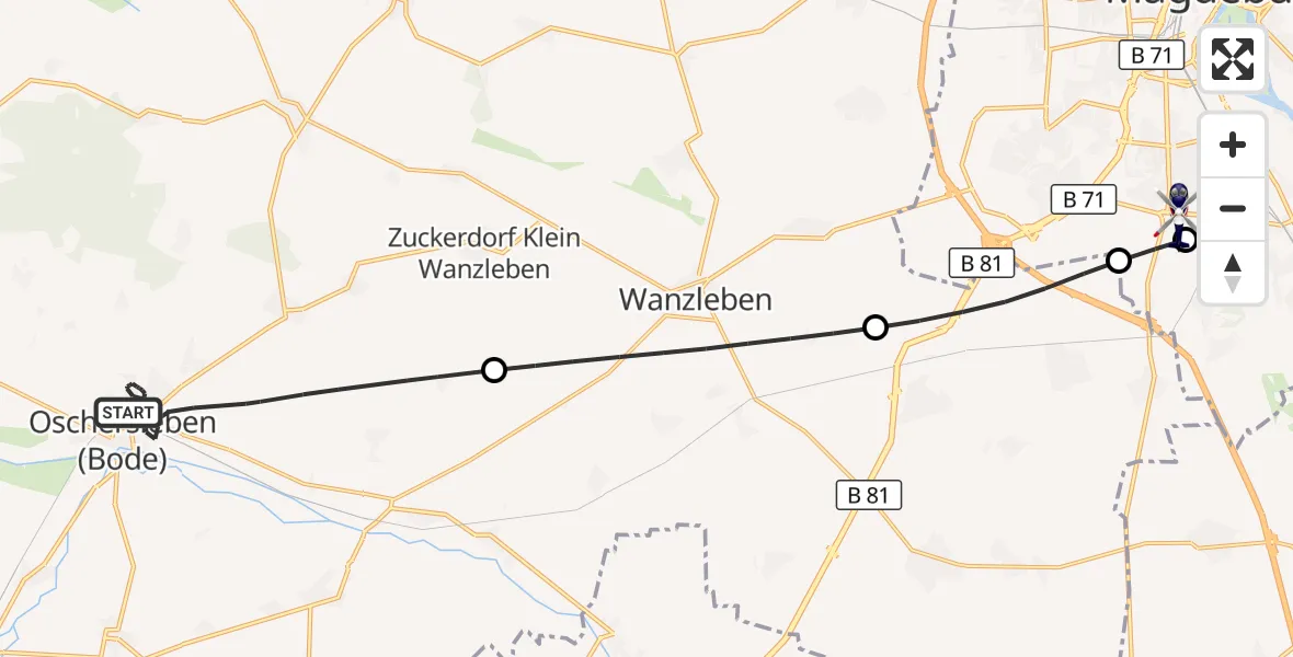 Flugroute Polizeihubschrauber Oschersleben (Bode) - Magdeburg City Flugplatz, 03 Juni 2026, 16:36