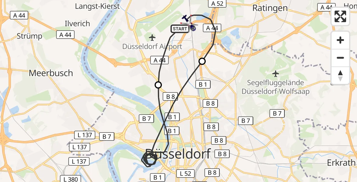 Flugroute Polizeihubschrauber Düsseldorf Flughafen - Düsseldorf Flughafen, 03 Juni 2026, 16:44