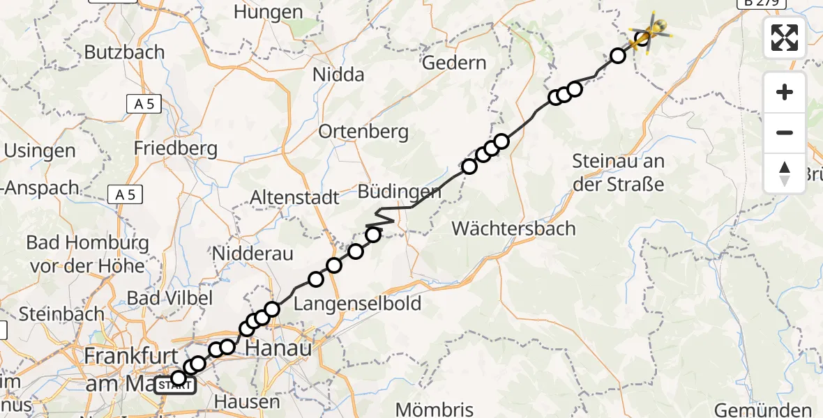 Flugroute Rettungshubschrauber Sana Hospital Offenbach - Flieden, 03 Juni 2026, 16:49