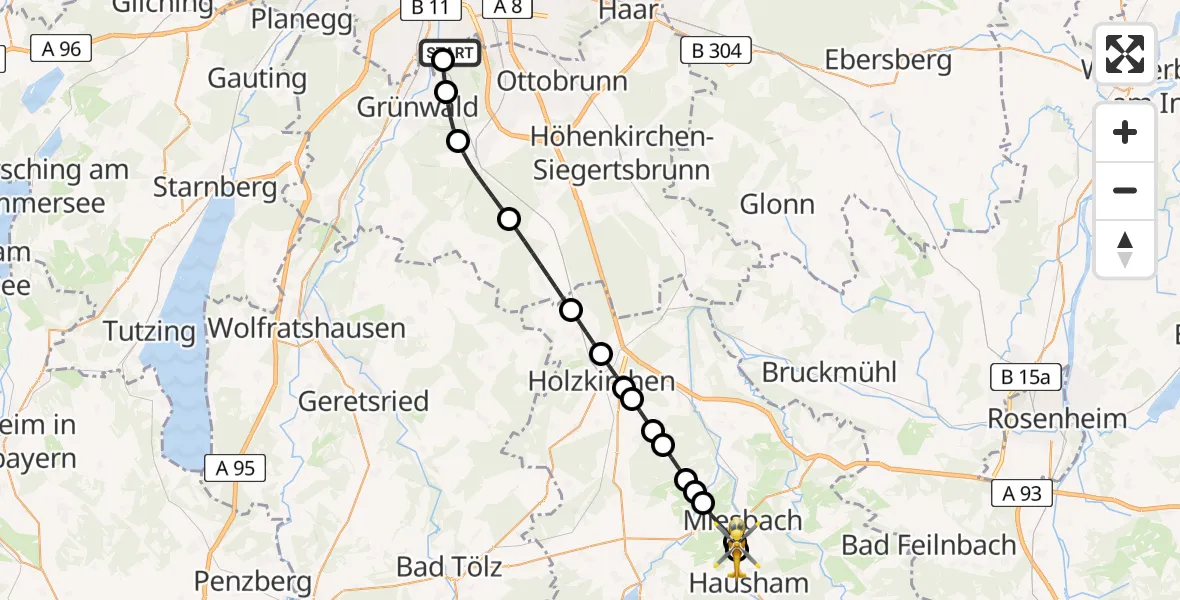 Flugroute Rettungshubschrauber ADAC Air Rescue Center Hubschrauberlandeplatz (Christoph 1) - Agatharied Krankenhaus Hubschrauberlandeplatz, 03 Juni 2026, 16:51