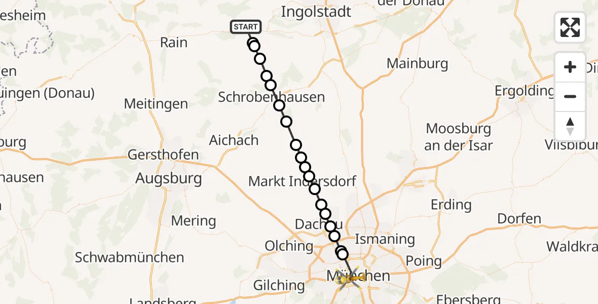 Flugroute Rettungshubschrauber Neuburg a.d.Donau - München, 03 Juni 2026, 16:51
