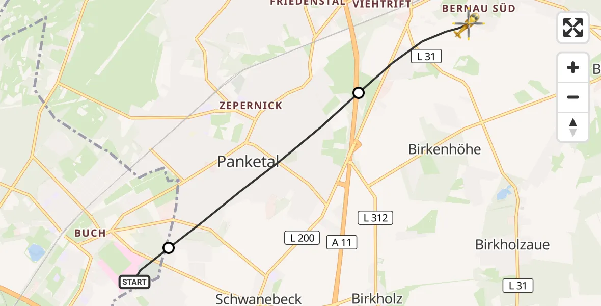 Flugroute Rettungshubschrauber Helios Clinic Berlin-Buch - Bernau bei Berlin, 03 Juni 2026, 16:58