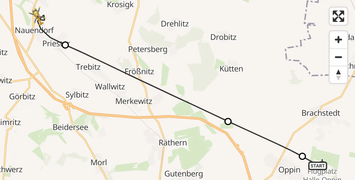 Flugroute Rettungshubschrauber Halle-Oppin Flugplatz - Wettin-Löbejün, 03 Juni 2026, 16:59