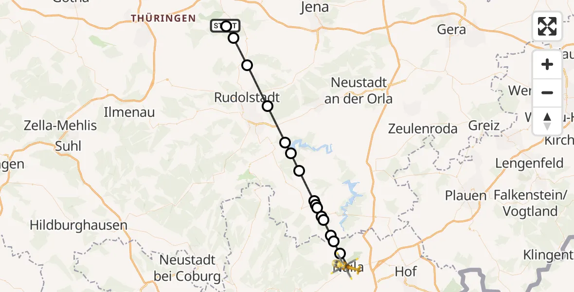Flugroute Ambulanzhubschrauber Bad Berka Central Hospital - Naila, 03 Juni 2026, 17:03