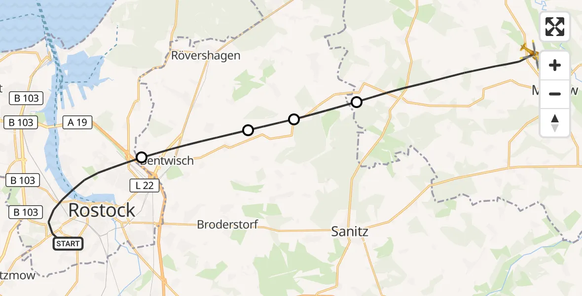 Flugroute Rettungshubschrauber Rostock - Marlow, 03 Juni 2026, 17:04
