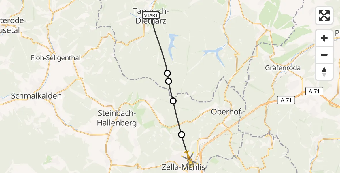 Flugroute Rettungshubschrauber Tambach-Dietharz/Thür.Wald - Zella-Mehlis, 03 Juni 2026, 17:04