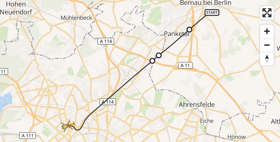 Flugroute Rettungshubschrauber Bernau bei Berlin - Berlin, 03 Juni 2026, 17:25