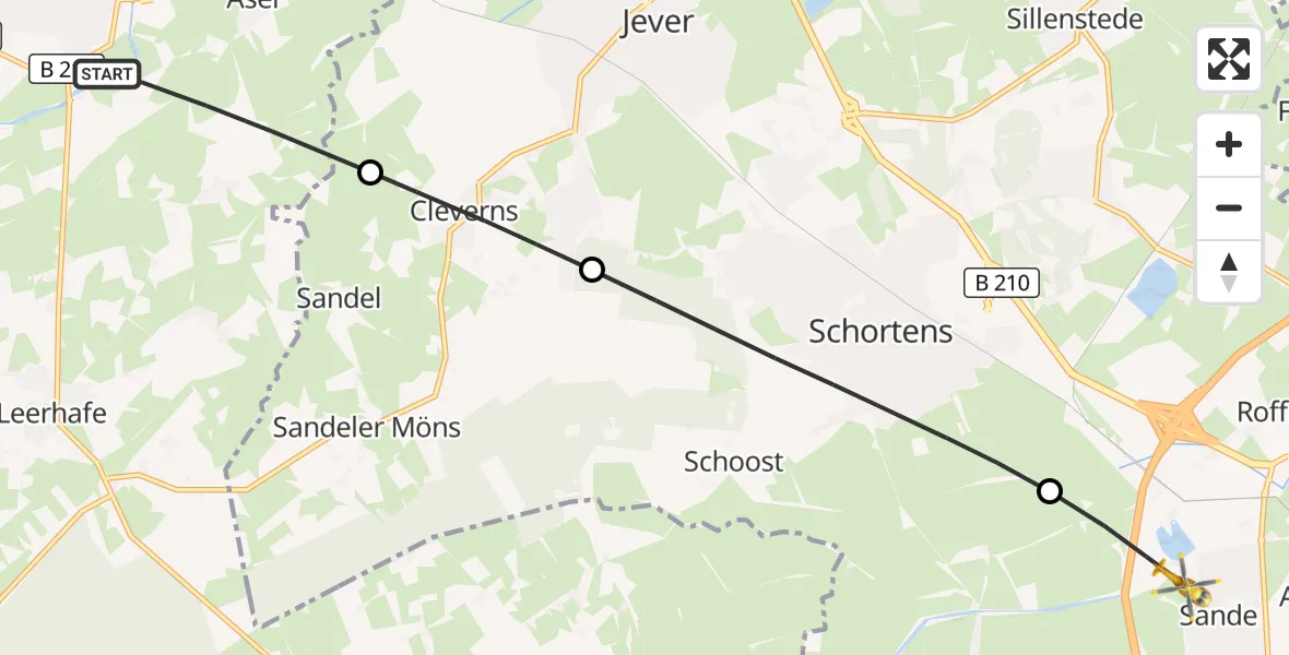 Flugroute Rettungshubschrauber Wittmund - Sande, 03 Juni 2026, 17:31