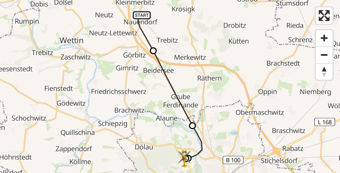 Flugroute Rettungshubschrauber Wettin-Löbejün - Halle (Saale) University Hospital, 03 Juni 2026, 17:42