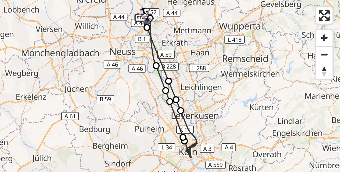 Flugroute Polizeihubschrauber Düsseldorf Flughafen - Düsseldorf Flughafen, 03 Juni 2026, 17:56